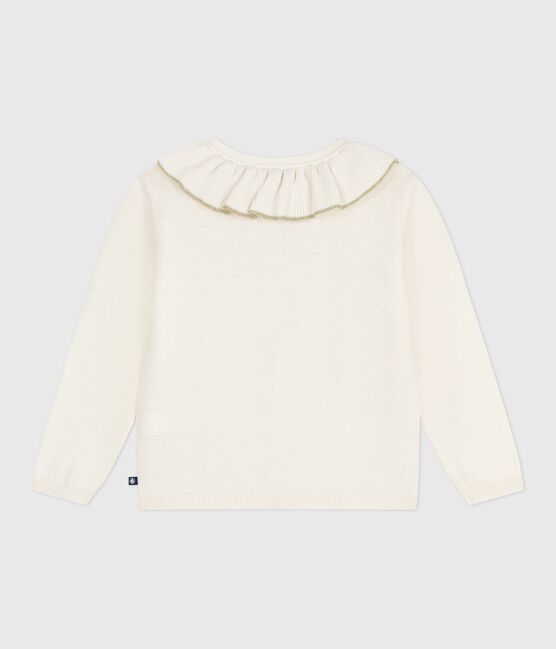 Cardigan enfant en laine et coton uni blanc MARSHMALLOW/gris ARGENT