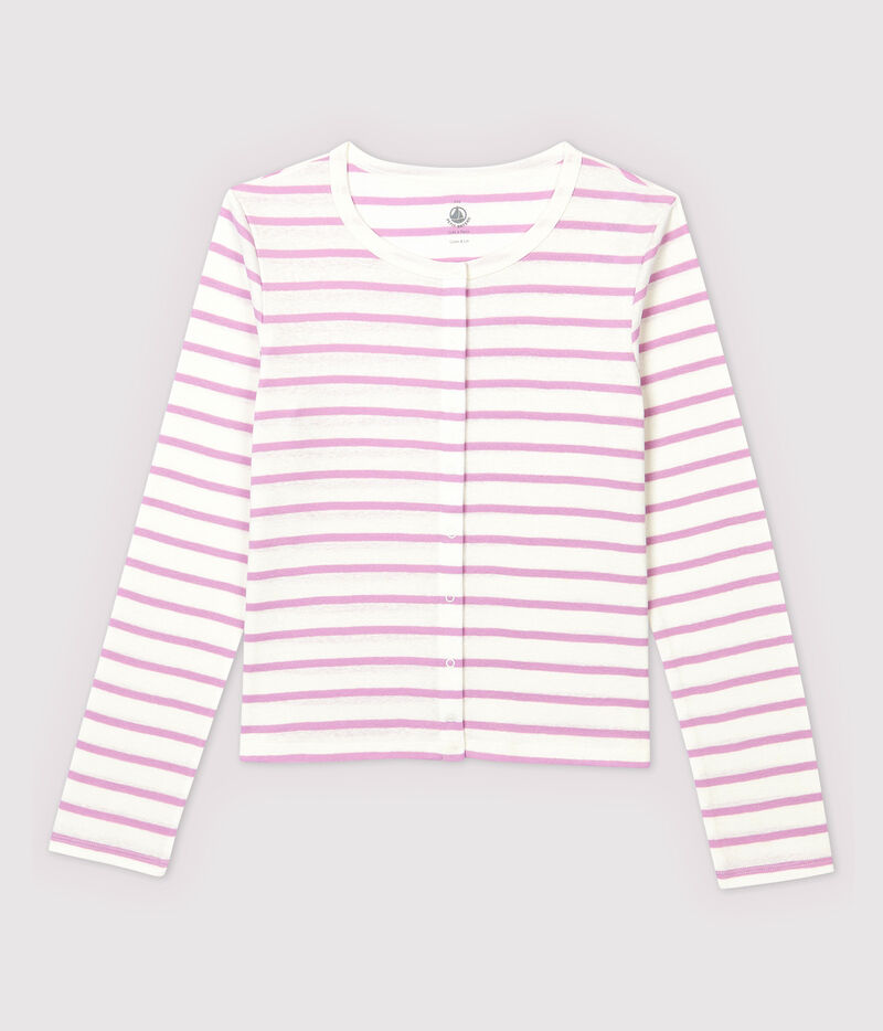 Cardigan en coton/lin rayé Femme