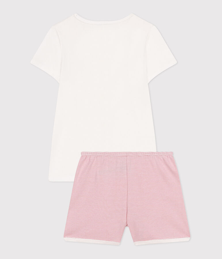 Pyjama short enfant en coton blanc MARSHMALLOW/rose CHARME