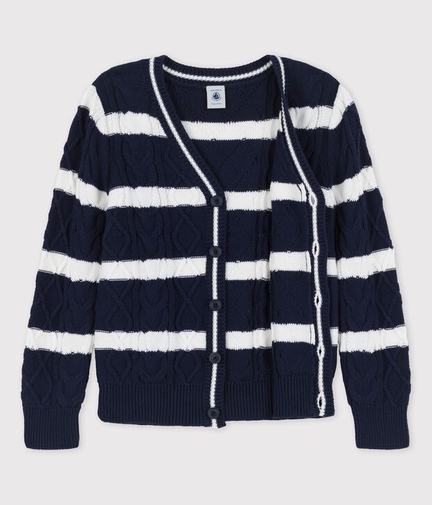 Cardigan en coton enfant gar&ccedil;on bleu/blanc