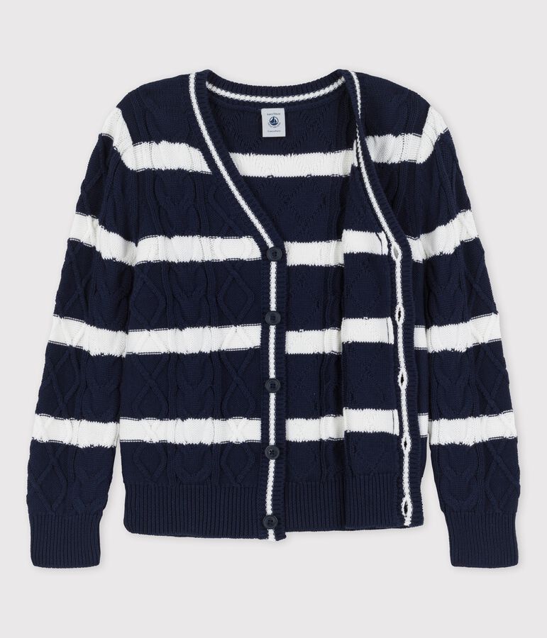 Cardigan en coton enfant gar&ccedil;on bleu/blanc
