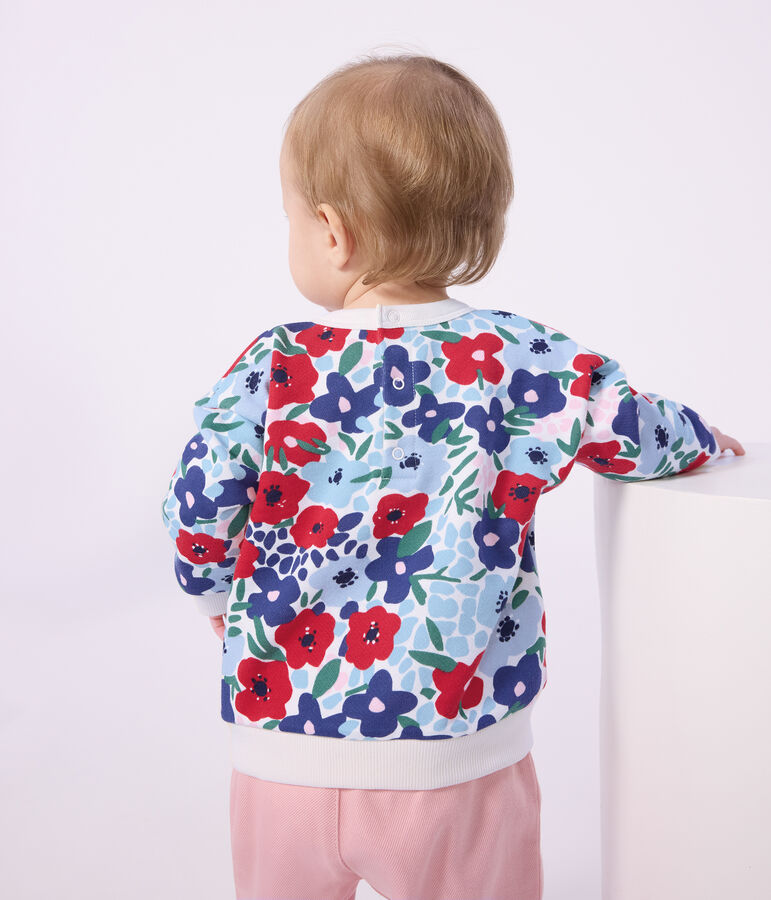 Sweatshirt &agrave; capuche b&eacute;b&eacute; en coton imprim&eacute; fleurs blanc/multicouleur