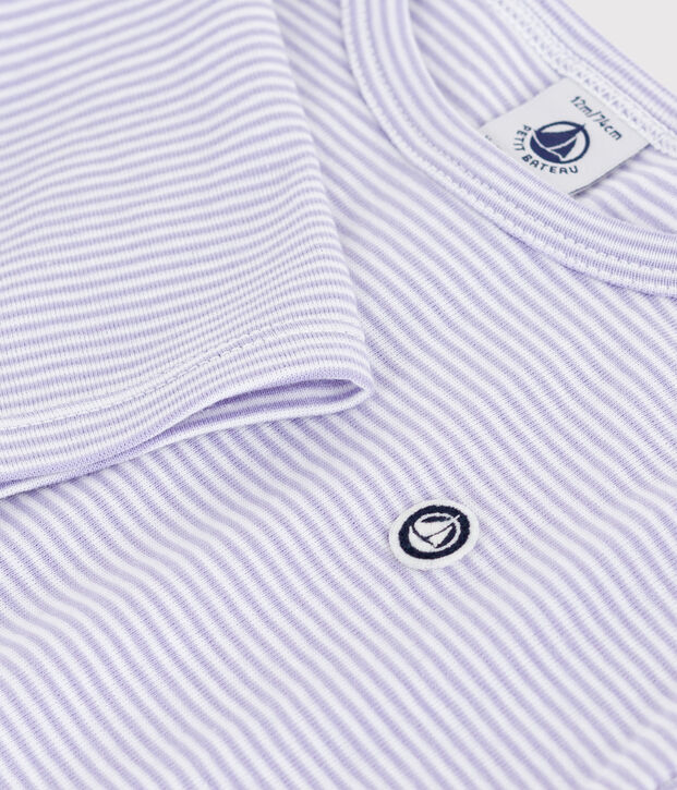 Tee-shirt b&eacute;b&eacute; en coton &agrave; manches longues, ray&eacute; violet/blanc