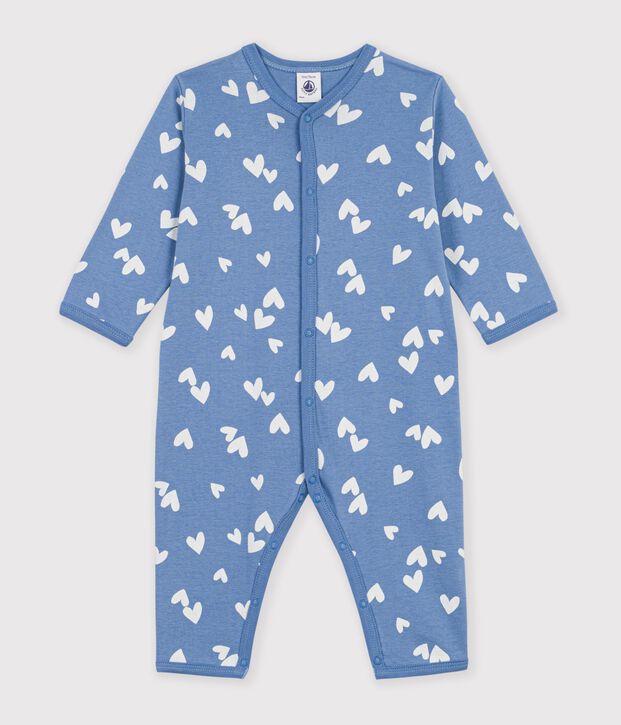 Pyjama b&eacute;b&eacute; en coton sans pieds imprim&eacute; c&oelig;urs bleu/blanc