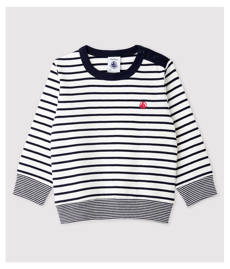 Sweatshirt rayures marini&egrave;res en coton b&eacute;b&eacute; gar&ccedil;on blanc/bleu