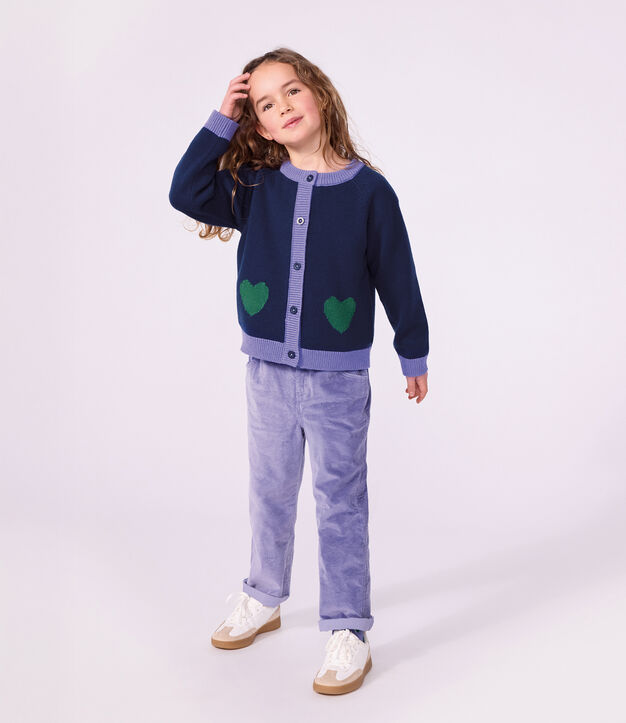 Cardigan enfant en laine et coton uni bleu marine