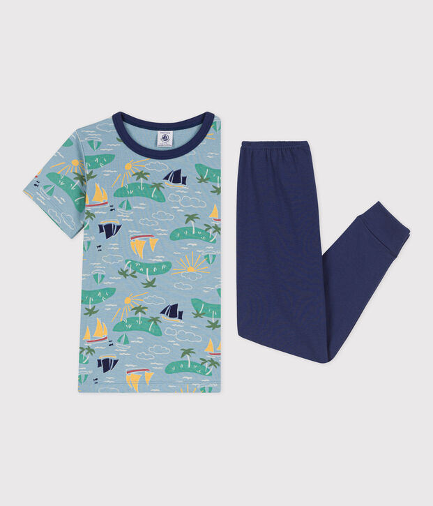 Pyjama manches courtes explorateur en coton petit gar&ccedil;on bleu/multicouleur