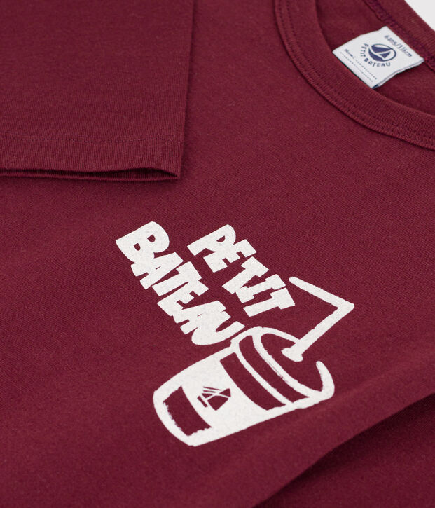 Tee-shirt enfant manches longues &agrave; motif bordeaux