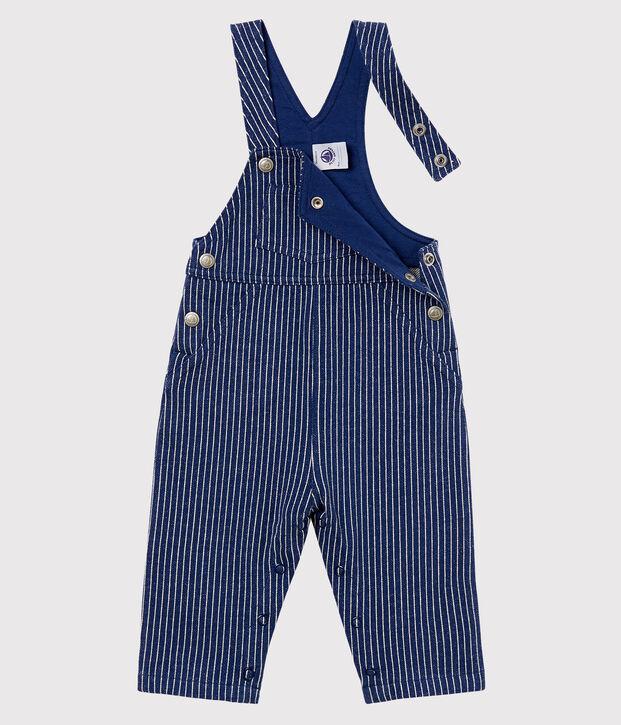 Salopette longue en maille ray&eacute;e b&eacute;b&eacute; gar&ccedil;on bleu/blanc