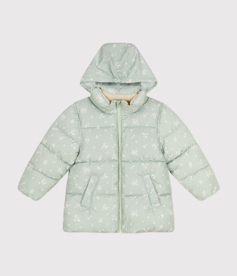 Doudoune avec capuche r&eacute;tractable enfant fille vert HERBIER/blanc MULTICO