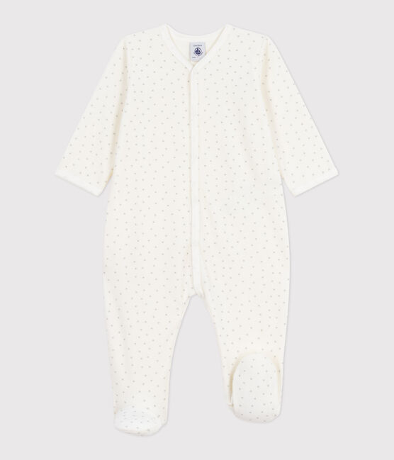 Pyjama bébé en velours imprimé petits cœurs blanc MARSHMALLOW/blanc MISTIGRI