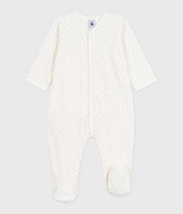 Pyjama b&eacute;b&eacute; en velours imprim&eacute; petits c&oelig;urs blanc/gris