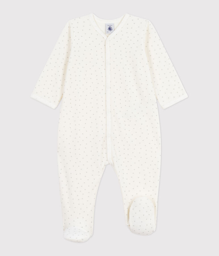 Pyjama b&eacute;b&eacute; en velours imprim&eacute; petits c&oelig;urs blanc MARSHMALLOW/blanc MISTIGRI