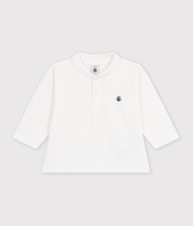 Polo b&eacute;b&eacute; en coton &agrave; manches longues uni blanc