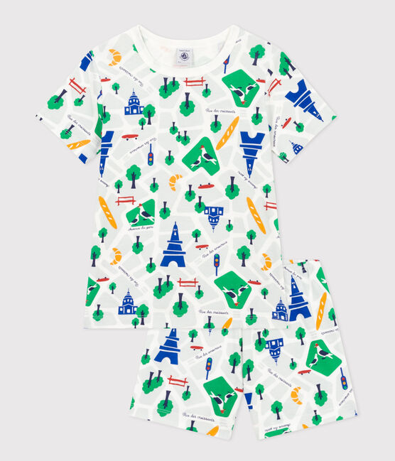 Pyjama short imprimé Paris en coton enfant blanc MARSHMALLOW/bleu MEDIEVAL/ MULTICO