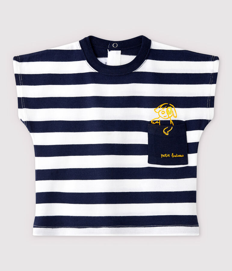 Tee-shirt manches courtes en jersey b&eacute;b&eacute; gar&ccedil;on bleu SMOKING/blanc MARSHMALLOW