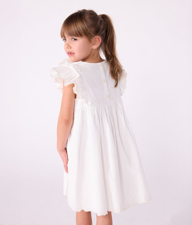 Robe enfant en coton manches courtes unie blanc