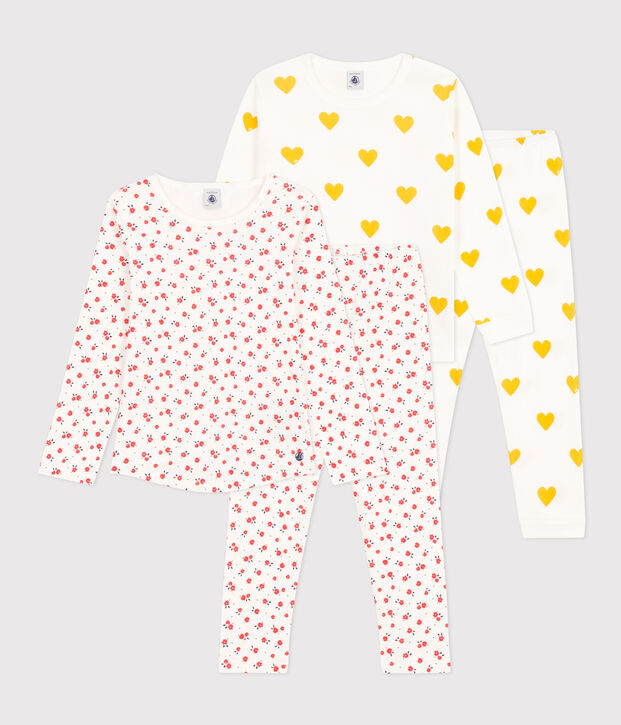 Lot de 2 pyjamas coeur et fleur petite fille en coton multicouleur