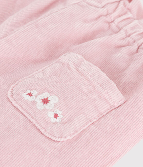 Pantalon bébé en velours uni et poche arrière brodée rose JOLI