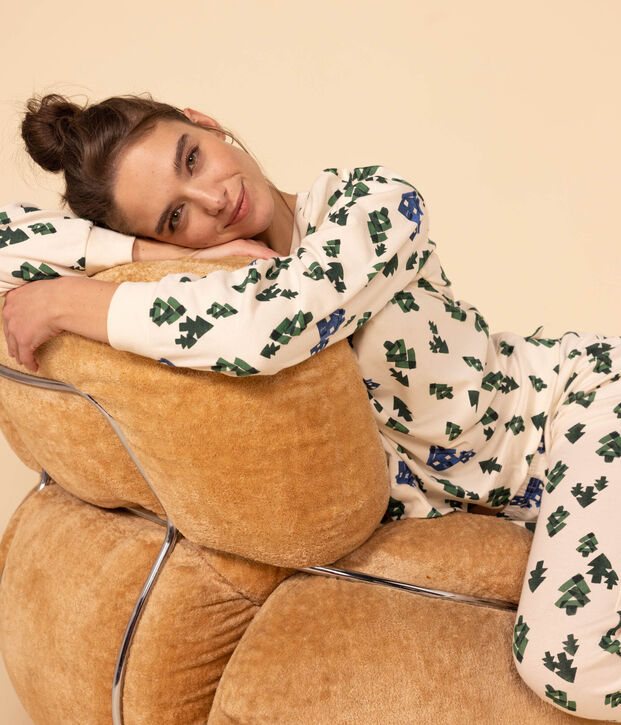 Pyjama chalet en coton femme &eacute;cru/multicouleur