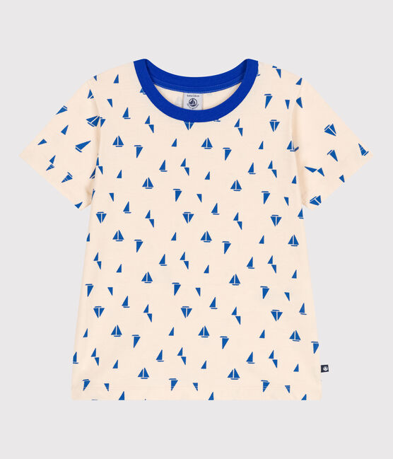 Teeshirt enfant en coton manches courtes imprimé bleu AVALANCHE/blanc PERSE