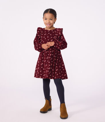Robe enfant en velours manches longues à fleurs