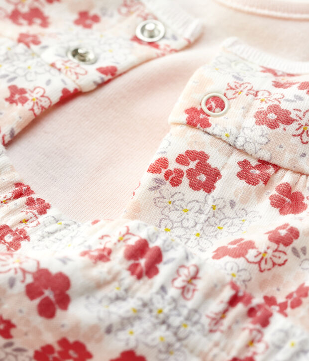 Ensemble 3 pi&egrave;ces rose b&eacute;b&eacute; en coton biologique blanc/multicouleur