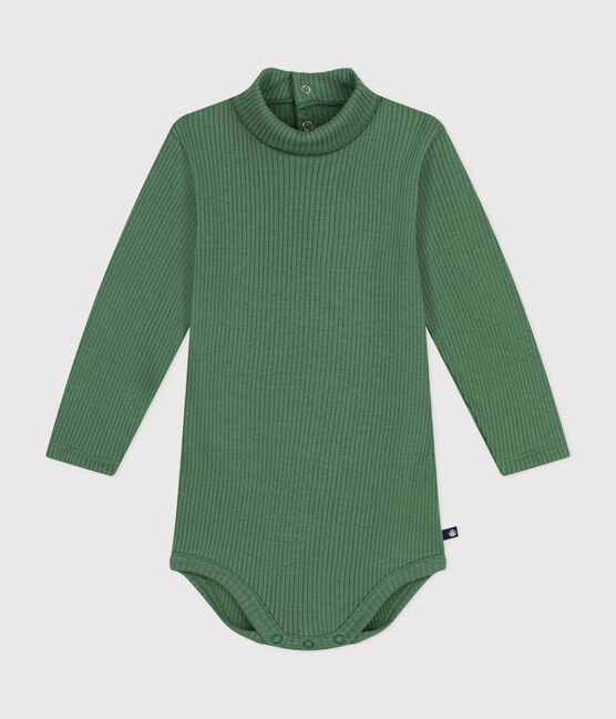 Body manches longues col roulé en coton bébé vert PALMERAIE