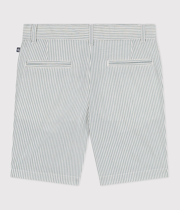 Bermuda short enfant en coton &agrave; rayures blanc/vert