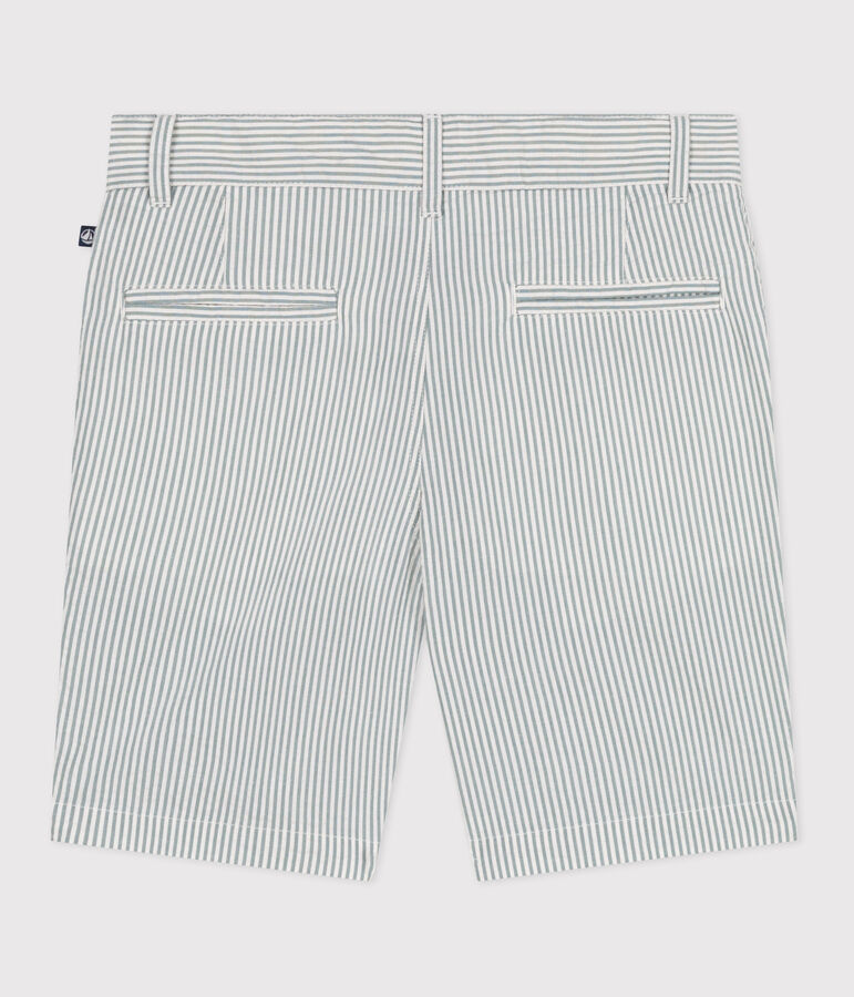 Bermuda short enfant en coton &agrave; rayures blanc MARSHMALLOW/bleu BRUT