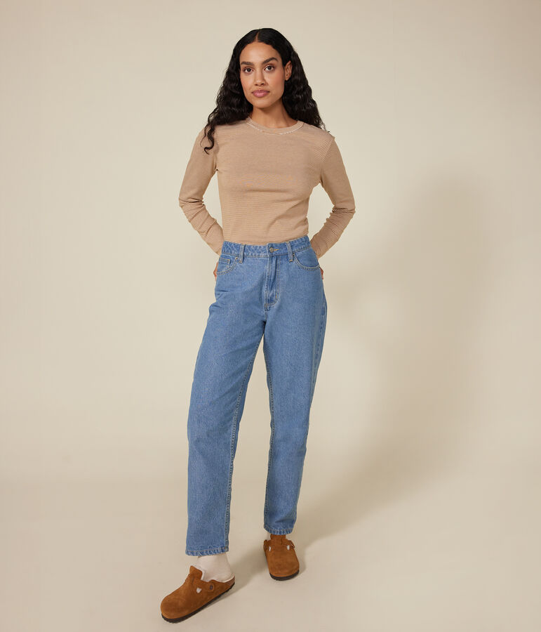 Tee-shirt L'ICONIQUE col rond en coton Femme marron CUIVRE/ MARSHMALLOW