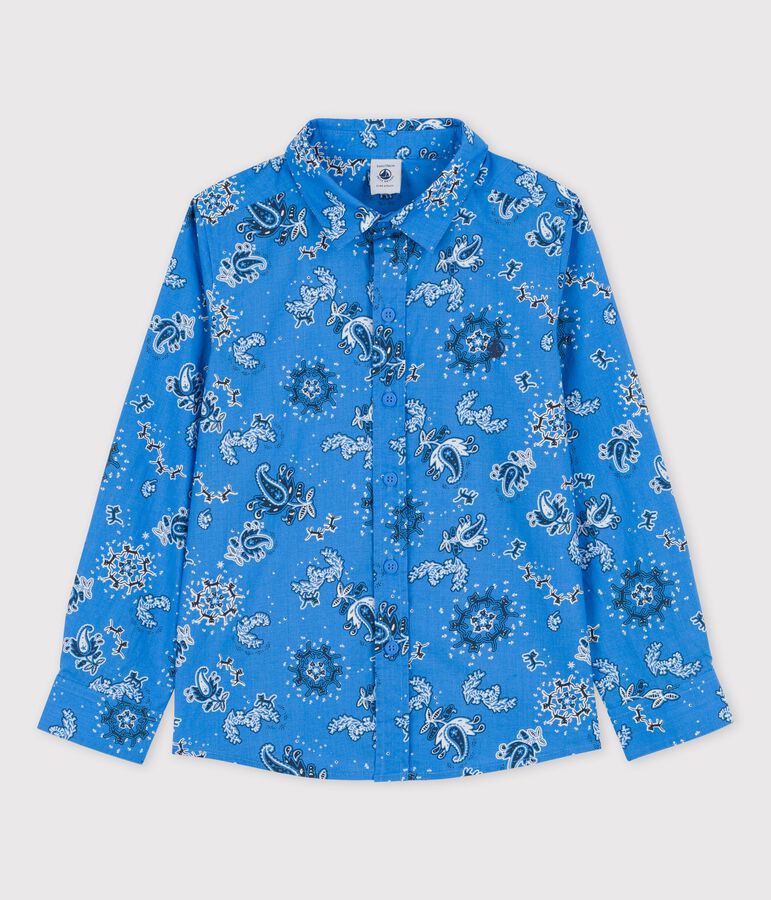 Chemise en popeline imprim&eacute;e enfant gar&ccedil;on bleu BRASIER/blanc MULTICO