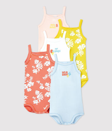 PETIT BATEAU - Lot de 5 bodies hawaï bretelles bébé en coton