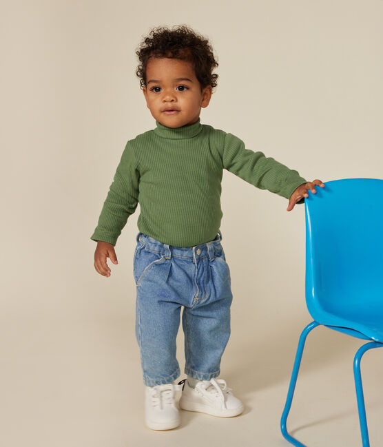 Body manches longues col roulé en coton bébé vert PALMERAIE