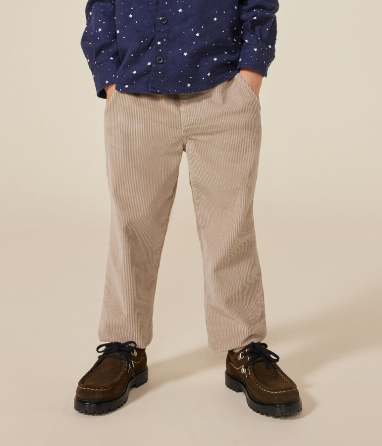 Pantalon droit en velours enfant gar&ccedil;on HUITRE