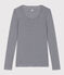 Tee shirt seconde peau en coton léger rayé Femme bleu SMOKING/blanc MARSHMALLOW