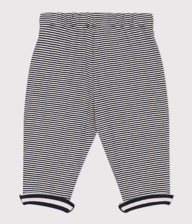 Pantalon en tubique ray&eacute; milleraies b&eacute;b&eacute; bleu/&eacute;cru