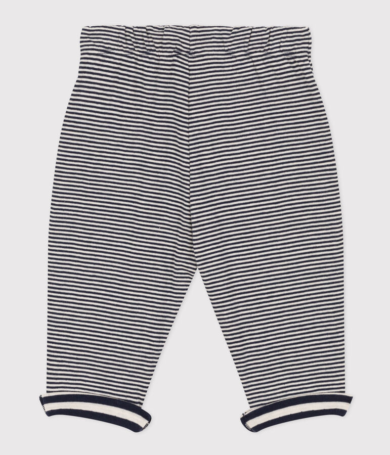 Pantalon en tubique ray&eacute; milleraies b&eacute;b&eacute; bleu/&eacute;cru