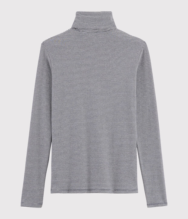 Sous-pull iconique en coton ray&eacute; Femme bleu/blanc