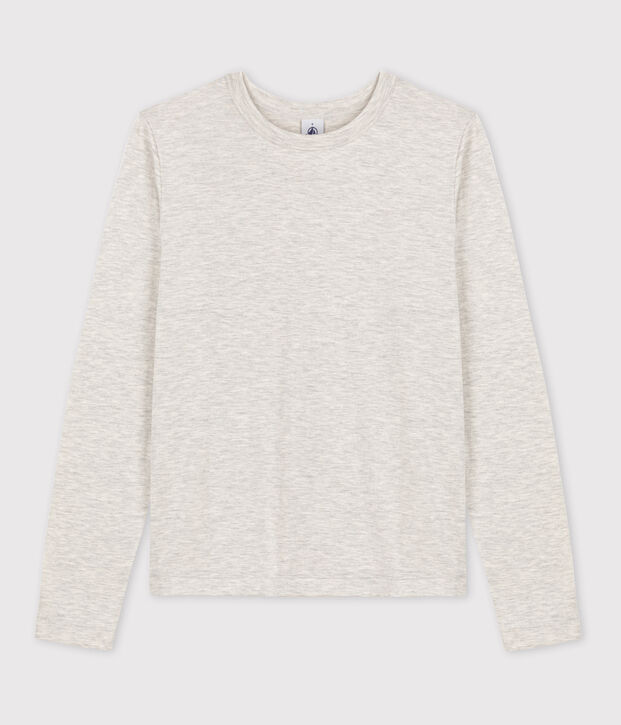 Tee-shirt L'ICONIQUE chaud col rond en coton Femme gris chin&eacute; clair