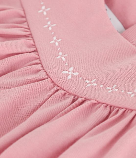 Robe bébé en coton sans manches unie et détails brodés au col rose CHARME