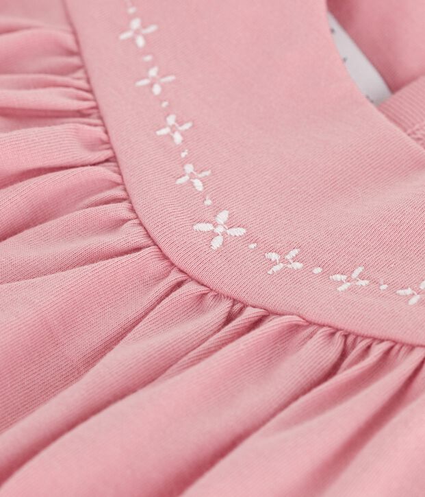 Robe b&eacute;b&eacute; en coton sans manches unie et d&eacute;tails brod&eacute;s au col rose