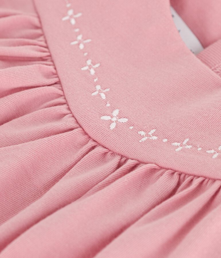 Robe b&eacute;b&eacute; en coton sans manches unie et d&eacute;tails brod&eacute;s au col rose CHARME