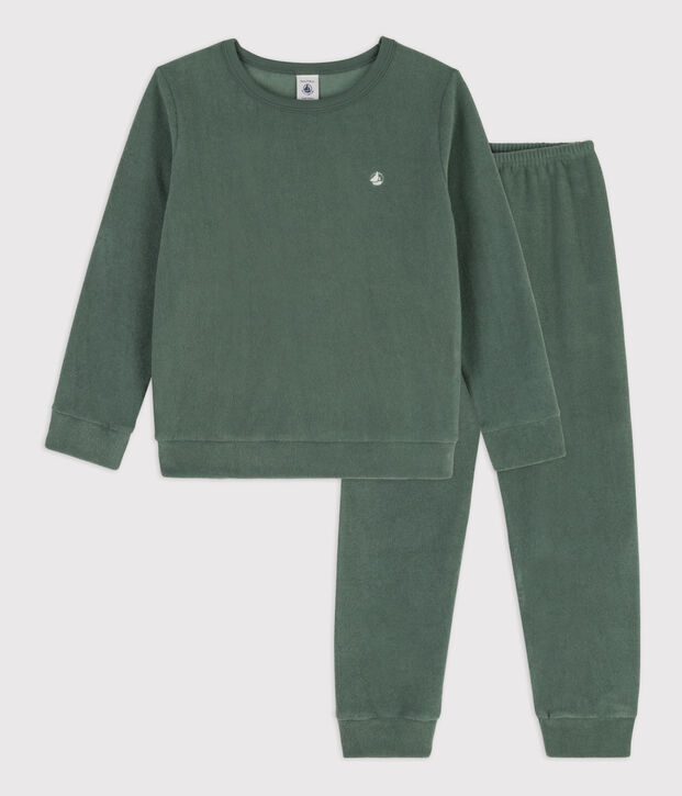 Pyjama en bouclette &eacute;ponge gratt&eacute;e enfant vert