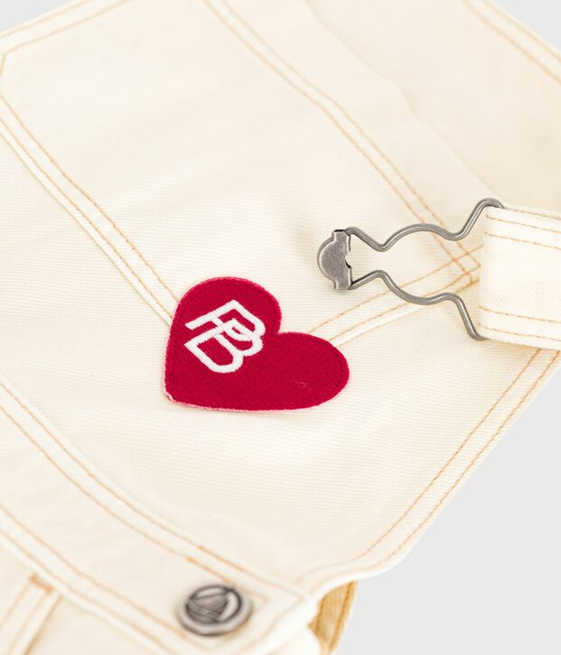 Salopette enfant en denim unie blanc cass&eacute;