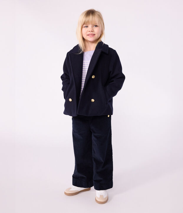 Caban enfant en draps de laine uni bleu marine