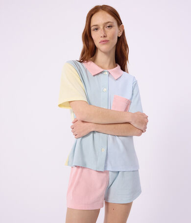 Pyjama short boutonn&eacute; femme en coton &agrave; rayures