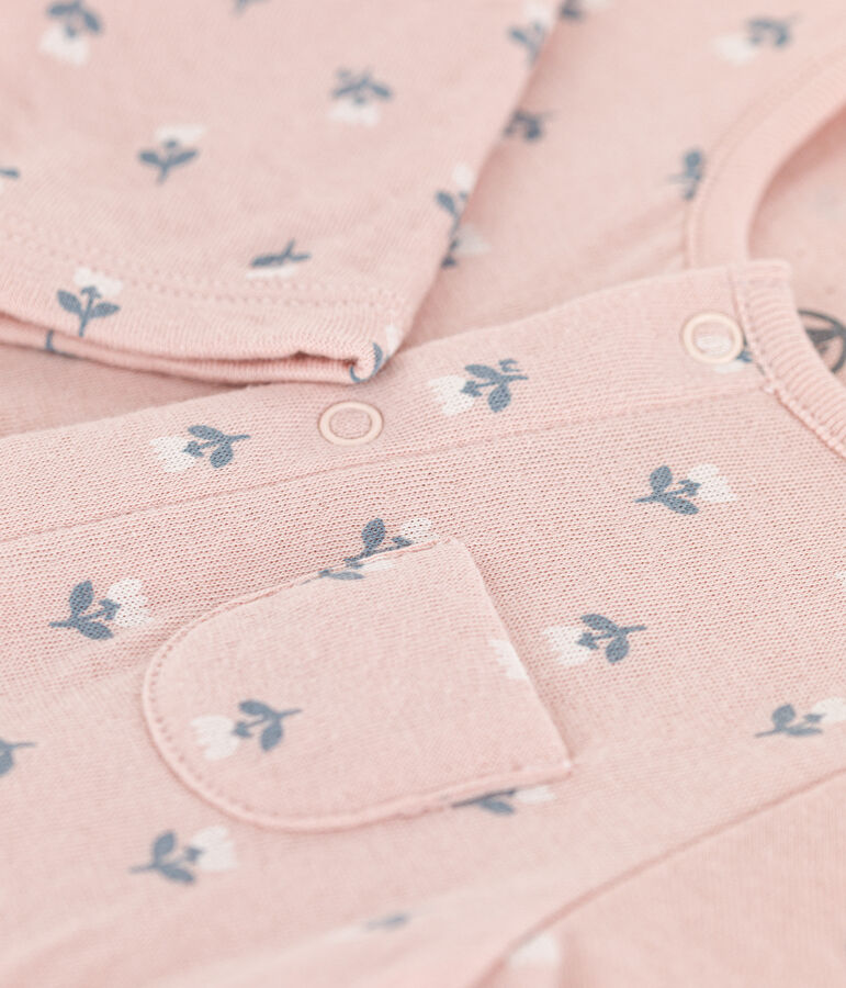 Combinaison longue en tubique b&eacute;b&eacute; rose SALINE/blanc MULTICO