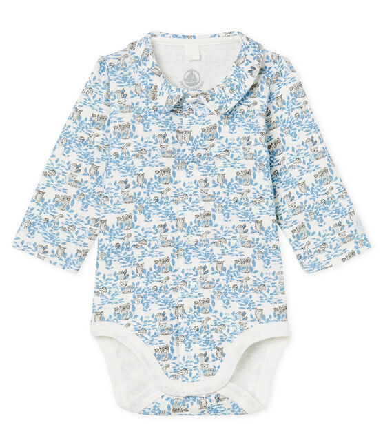 Body naissance manches longues bébé garçon en côte blanc MARSHMALLOW/bleu TOUDOU/ MULTICO