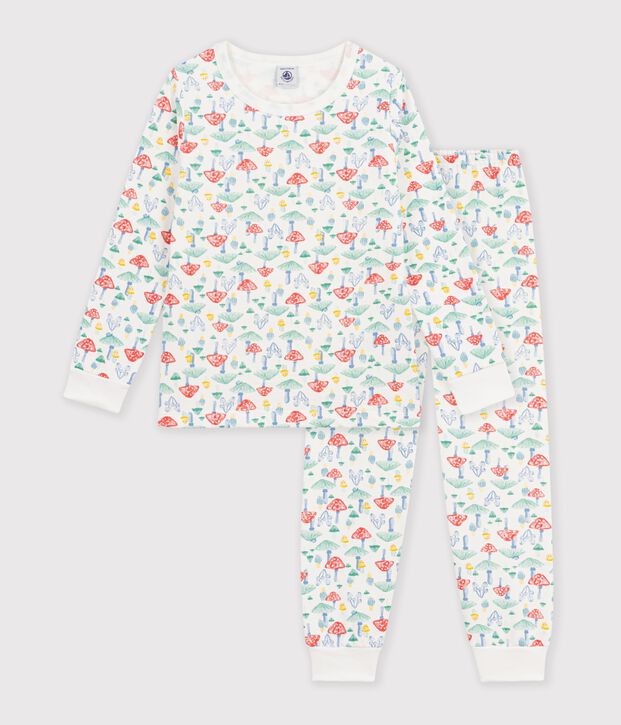 Pyjama enfant en molleton imprim&eacute; champignons blanc/multicouleur